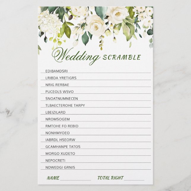 Lámina Juego de ducha de novia con rosas blancas marfil (Anverso)