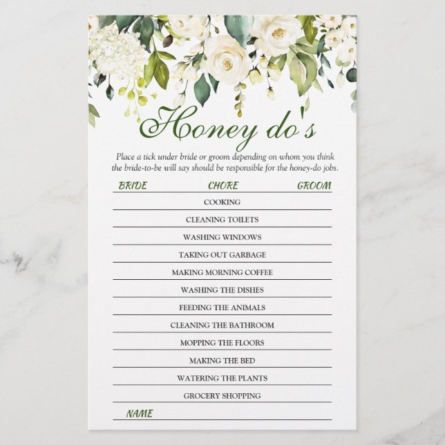 Lámina Juego de ducha de novia con rosas blancas marfil (Anverso)