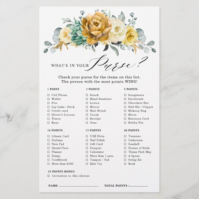 Lámina Juego de ducha de novia con salvia floral amarillo (Anverso)