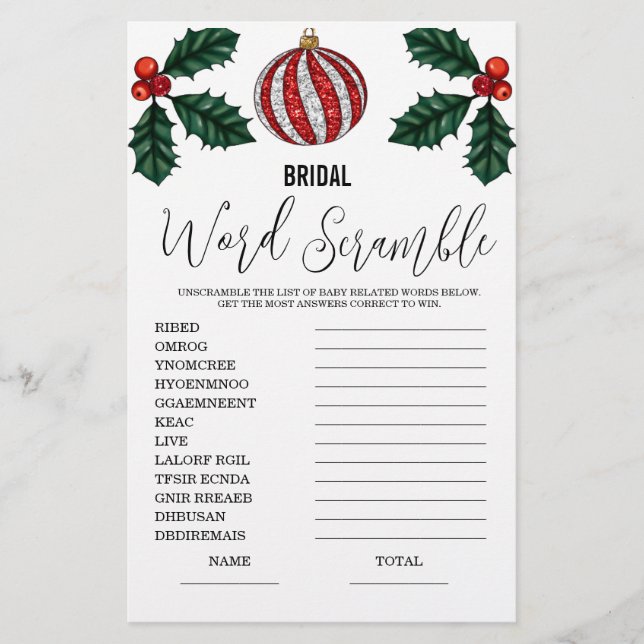 Lámina Juego de ducha de novia de Word Scramble (Anverso)