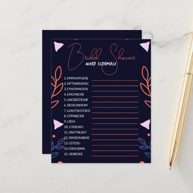 Lámina Juego de ducha de novia de Word Scramble (Anverso/Reverso In Situ)