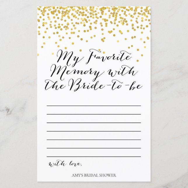 Lámina Juego de ducha de novia dorada - Memoria favorita (Anverso)