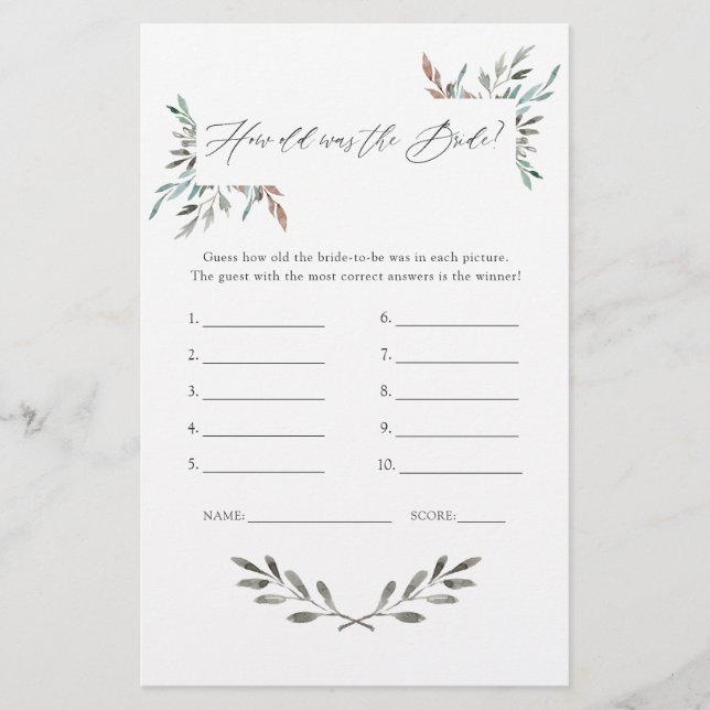 Lámina Juego de ducha de novia en invierno de vegetación  (Anverso)