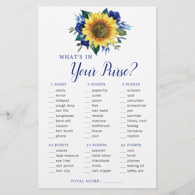 Lámina Juego de ducha de novia floral azul girasol (Anverso)