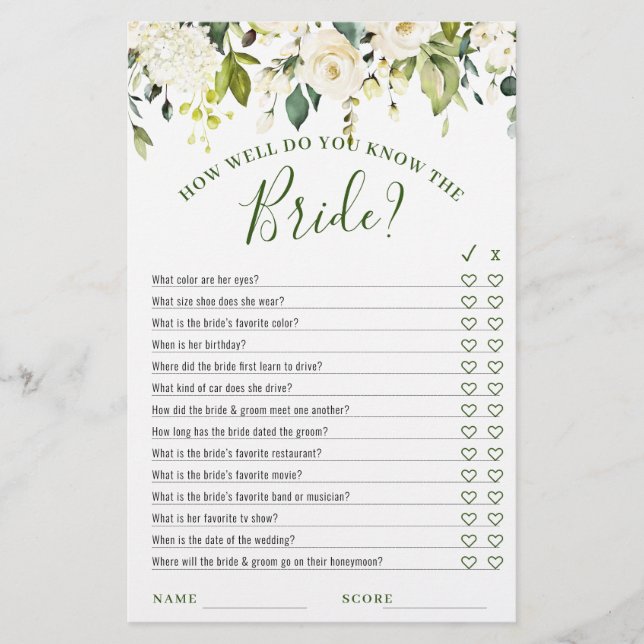 Lámina Juego de ducha de novia floral de rosas blancas de (Anverso)
