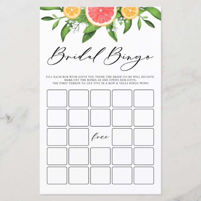 Lámina Juego de ducha de novia Grapefruit Bridal Bingo de (Anverso)