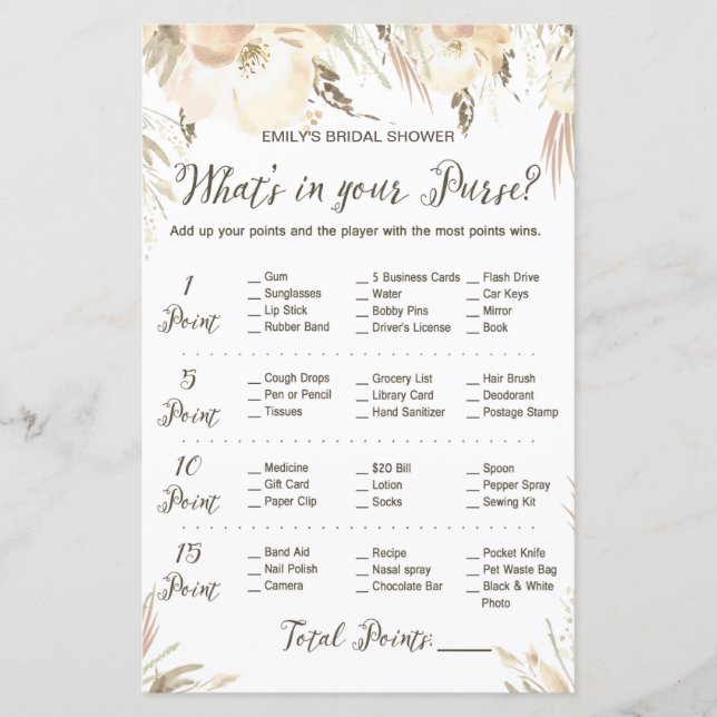 Lámina Juego de ducha de novia - juego de caza de bolsos (Anverso)