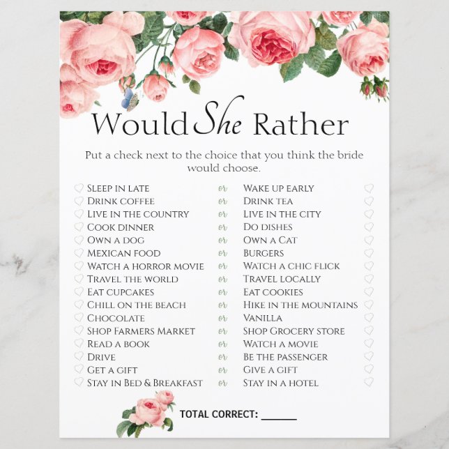 Lámina Juego de ducha de novia preferiría sonrojarse Rosa (Anverso)