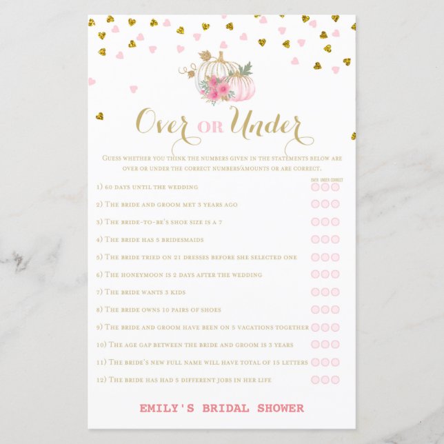 Lámina Juego de ducha de novia rosa y dorada otoño, calab (Anverso)