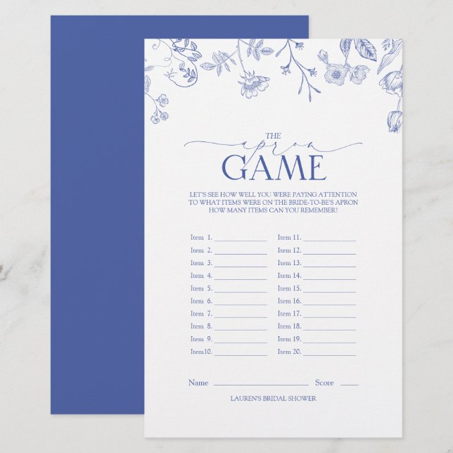 Lámina Juego de ducha de novia victoriana azul y blanca (Anverso / Reverso)