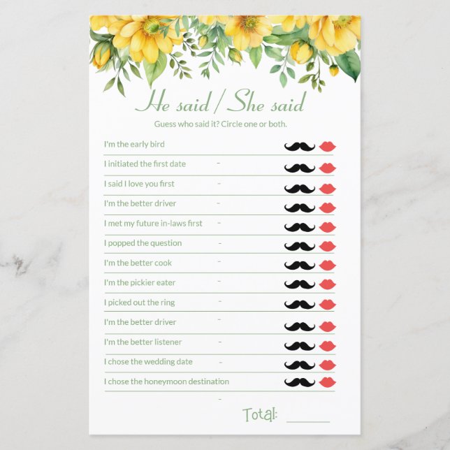 Lámina Juego De Ducha De Novias Amarillas Dijo Que Dijo (Anverso)