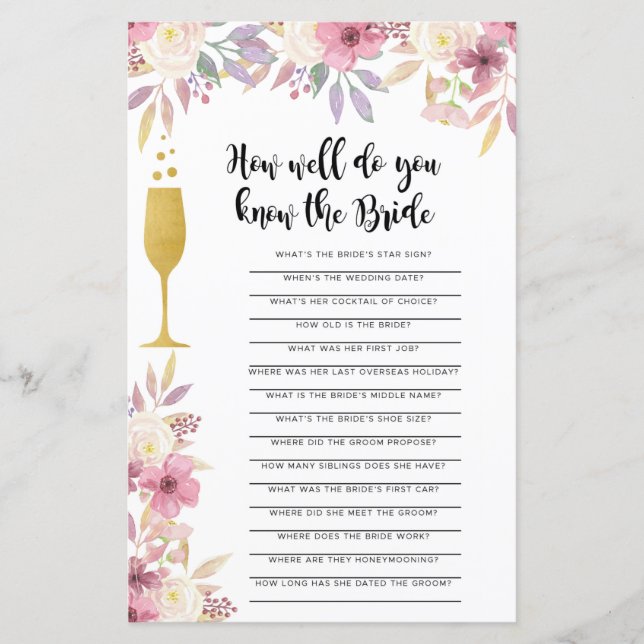 Lámina Juego De Ducha De Novias Conoce A La Novia Champag (Anverso)