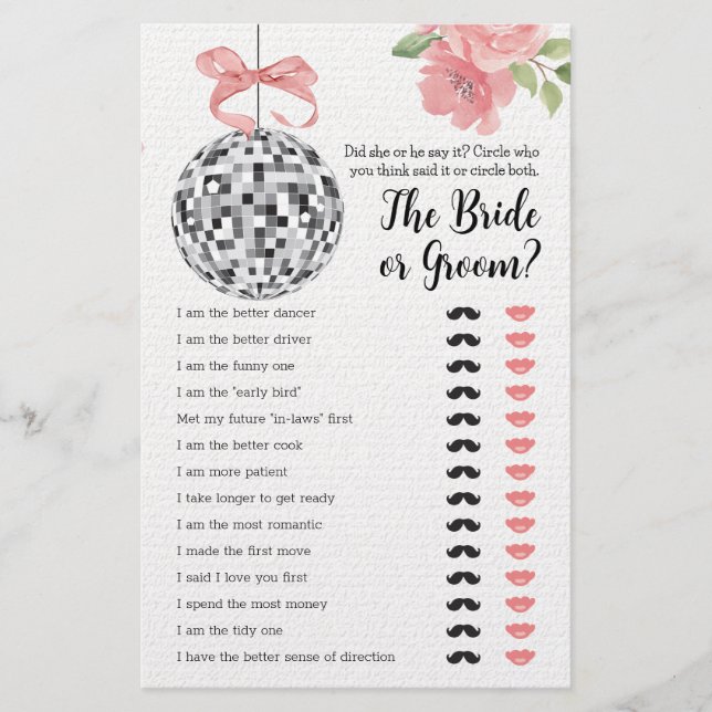 Lámina Juego De Ducha De Novias Dijo Que Dijo Disco Ball (Anverso)