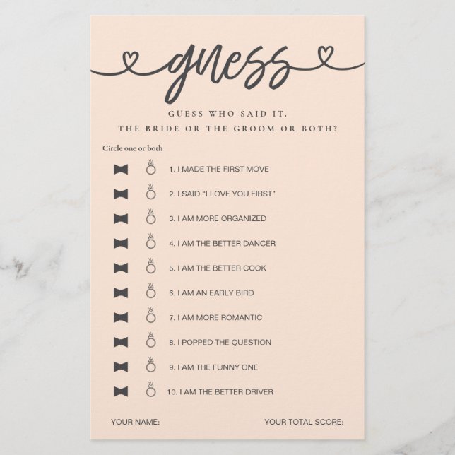 Lámina Juego De Ducha De Novias Dijo Que Dijo Que Supongo (Anverso)