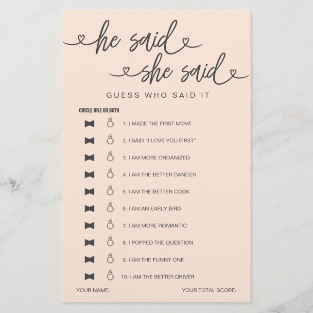 Lámina Juego De Ducha De Novias Dijo Que Dijo Que Supongo (Anverso)