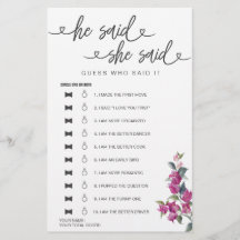 Juego De Ducha De Novias Dijo Que Dijo Que Supongo