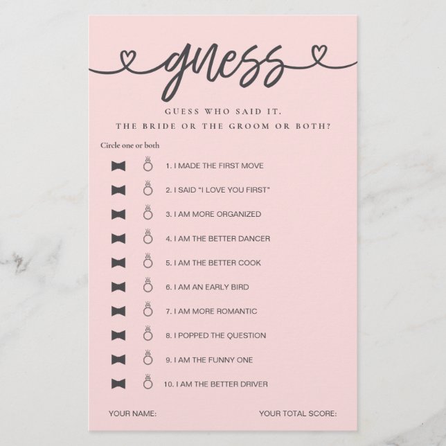 Lámina Juego De Ducha De Novias Dijo Que Dijo Que Supongo (Anverso)