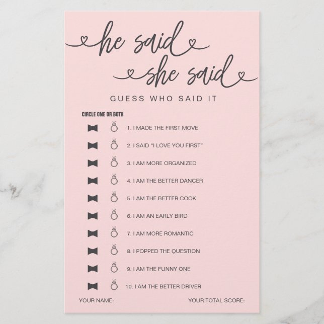 Lámina Juego De Ducha De Novias Dijo Que Dijo Que Supongo (Anverso)