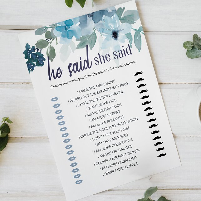 Lámina Juego De Ducha De Novias Dijo Que Dijo Rosas Azule (Subido por el creador)