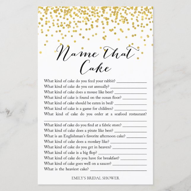 Lámina Juego de ducha de novias - Nombre esa torta y resp (Anverso)