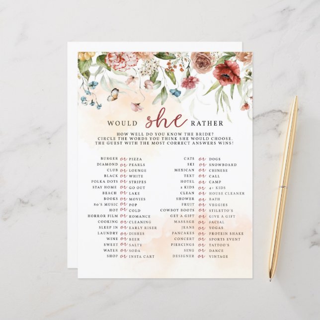 Lámina Juego De Ducha De Novias, ¿Prefiere? (Anverso/Reverso In Situ)