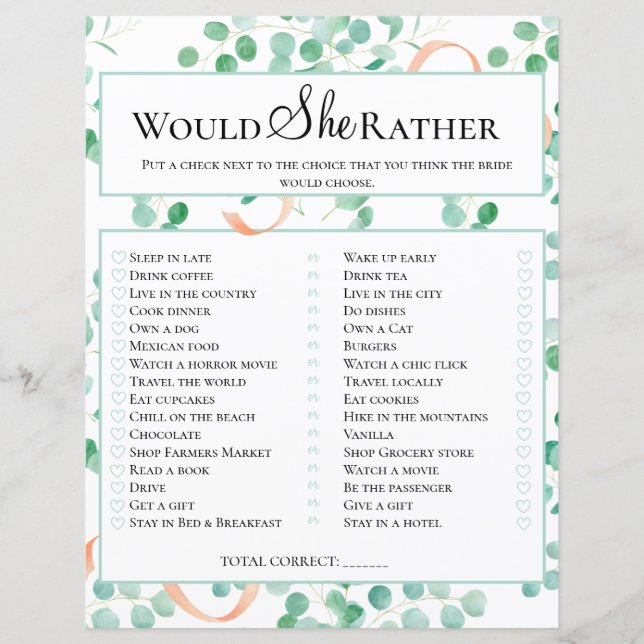 Lámina Juego De Ducha De Novias Prefiere Eucalyptus (Anverso)