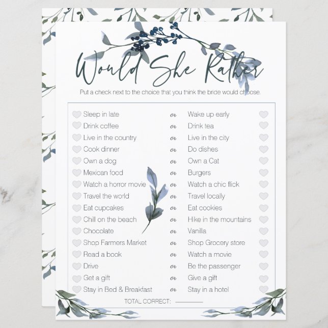 Lámina Juego De Ducha De Novias Prefiere Sage Silver (Anverso / Reverso)