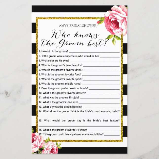 Lámina Juego de ducha de novias - Quién conoce a Groom Me (Anverso)