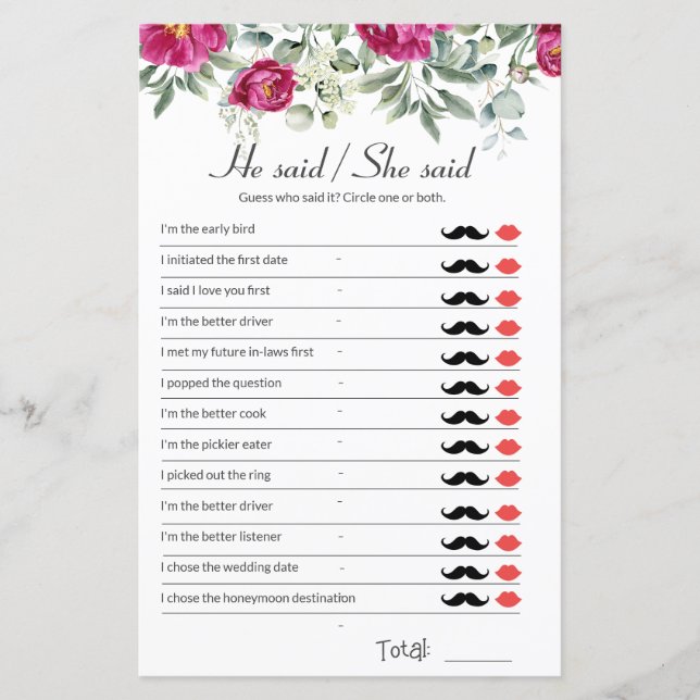 Lámina Juego De Ducha De Novias Rosadas Dijo Que (Anverso)