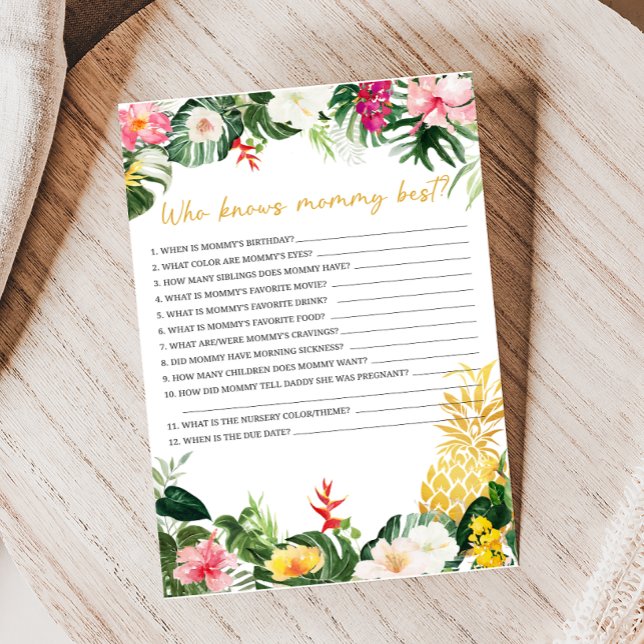 Lámina Juego de ducha de piña para bebé Aloha (Aloha Baby Shower Game)