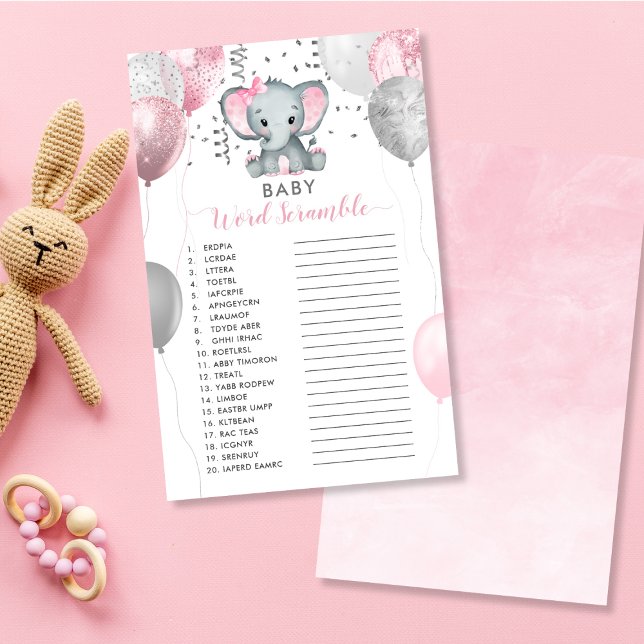 Lámina Juego de ducha elefante para Chica de canto (Baby Word Scramble Girl Elephant Shower Game)