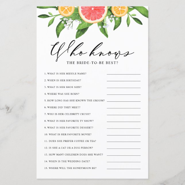 Lámina Juego de Ducha La Novia Que Mejor Conoce Toronja (Anverso)