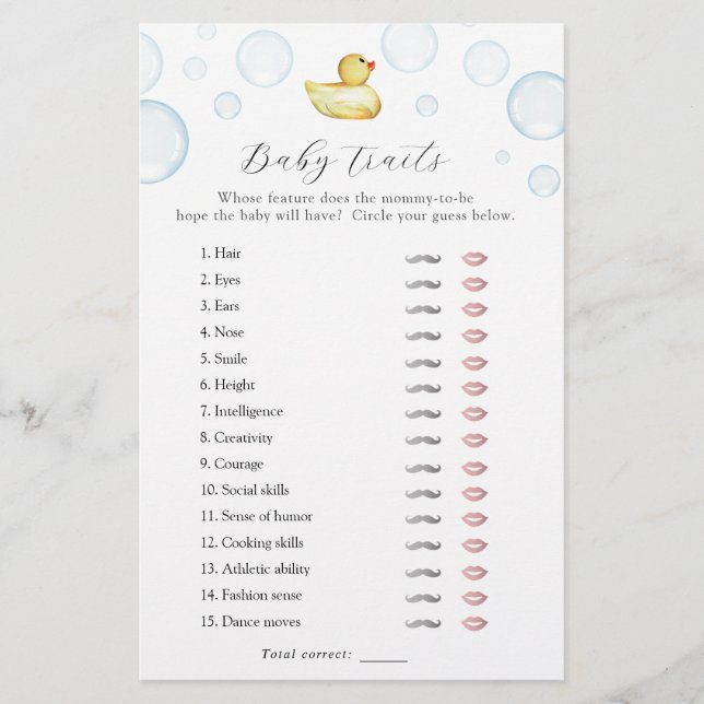 Lámina Juego de Ducha Rasgos de Patito de Goma (Anverso)