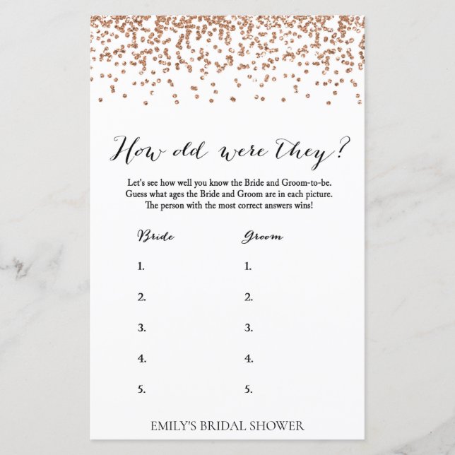 Lámina Juego de ducha Rosa de novia - ¿Cuántos años tenía (Anverso)