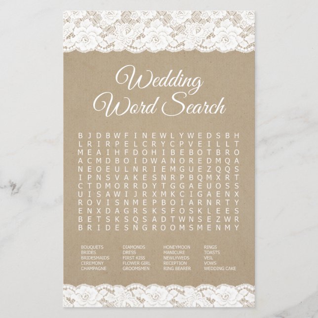 Lámina Juego de ducha Rústica de boda Word Search (Anverso)