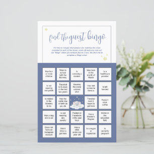 Lámina Juego de elefante Baby Shower Bingo Azul