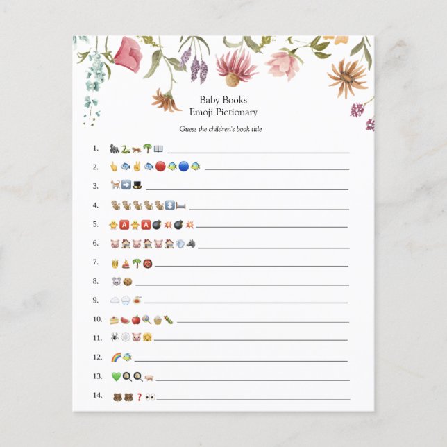 Lámina Juego de Emoji de libros para bebés con flores sil (Anverso)