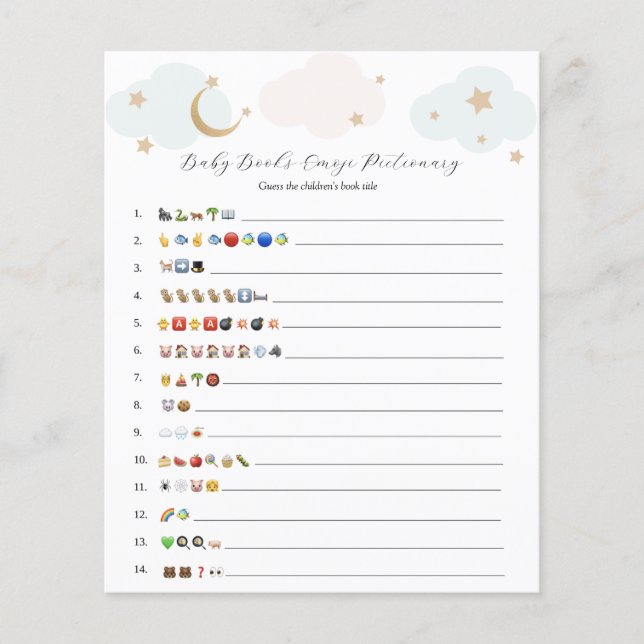 Lámina Juego de Emoji de libros para bebés rosa azul luna (Anverso)
