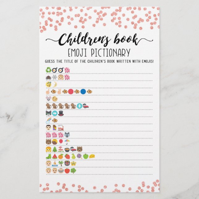 Lámina Juego de Emoji de libros para niños con respuestas (Anverso)