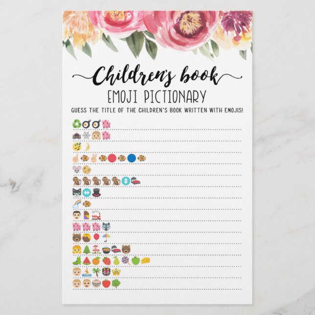 Lámina Juego de Emoji de libros para niños con respuestas (Anverso)