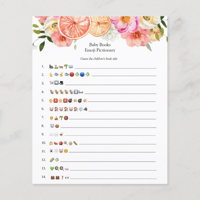 Lámina Juego de Emoji de los libros para bebés con flores (Anverso)