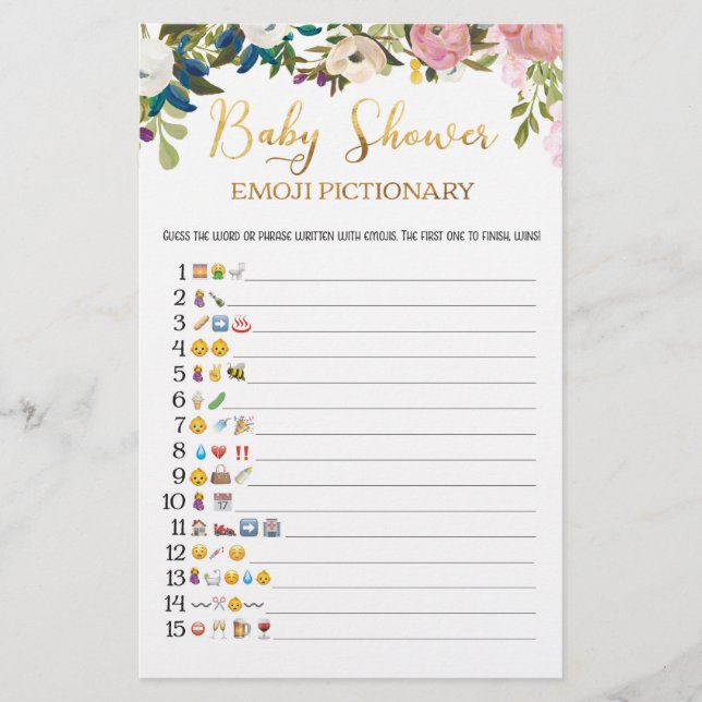 Lámina Juego de Emoji Floral Baby Shower (Anverso)