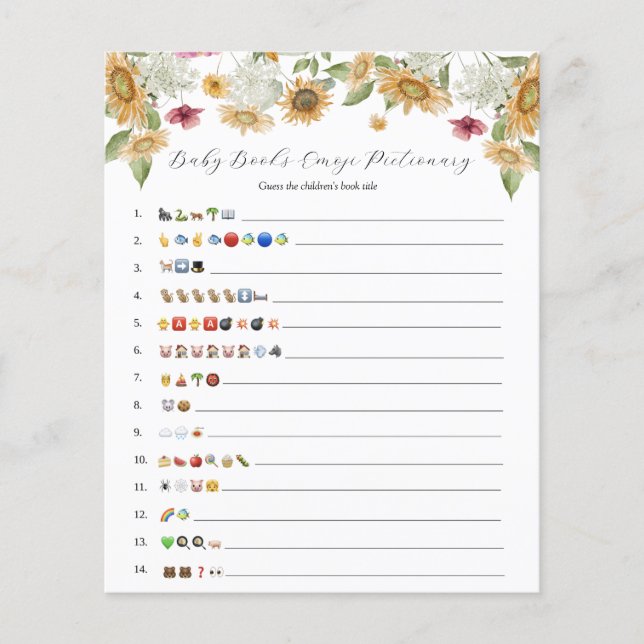 Lámina Juego de Emoji Sunflower Baby Books (Anverso)