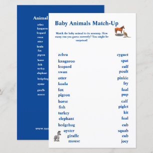 Lámina Juego de emparejamiento de animales surtidos