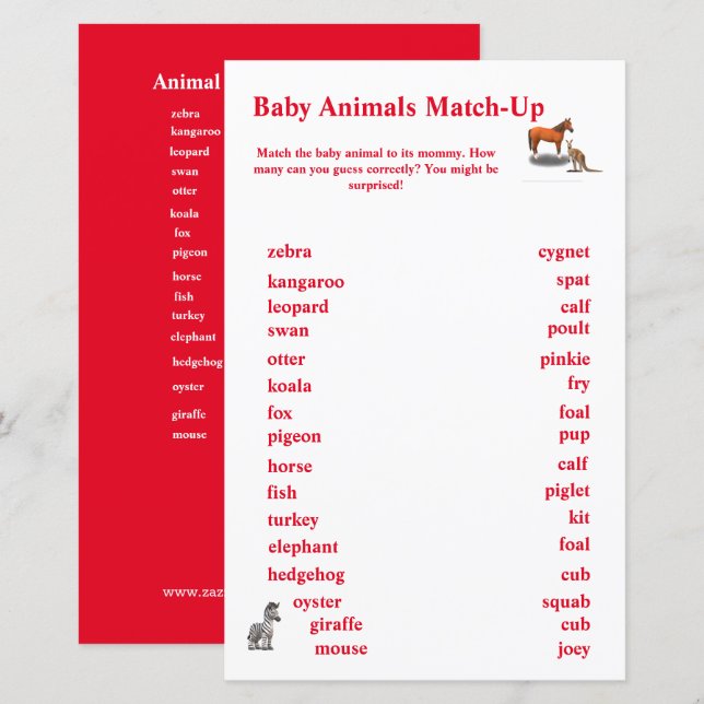 Lámina Juego de emparejamiento de animales surtidos (Anverso / Reverso)