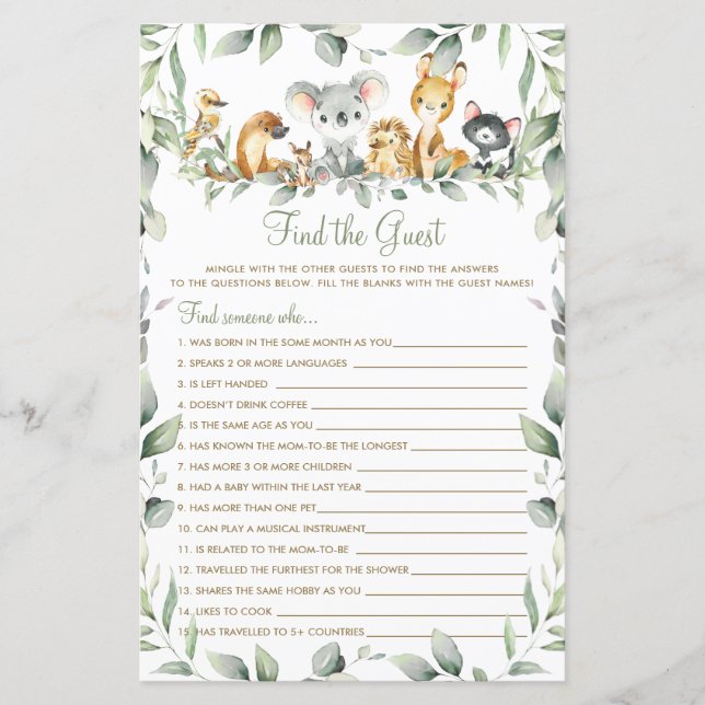 Lámina Juego de encontrar al invitado de Animales Austral (Anverso)