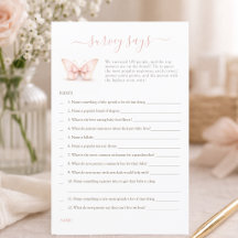 Juego de encuesta de baby shower 'Mariposa Rosa' d