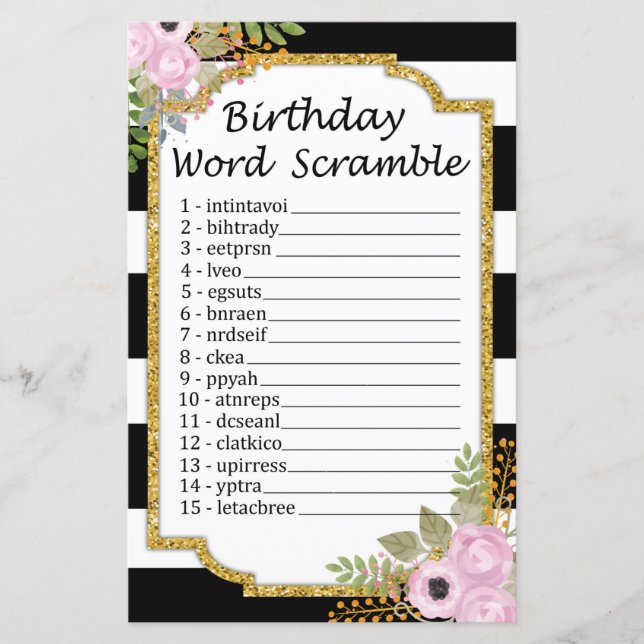 Lámina Juego de enrejado de palabras de cumpleaños con ra (Anverso)