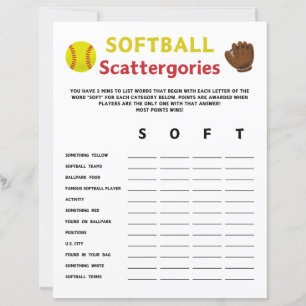 Lámina Juego de escatergories para softbol