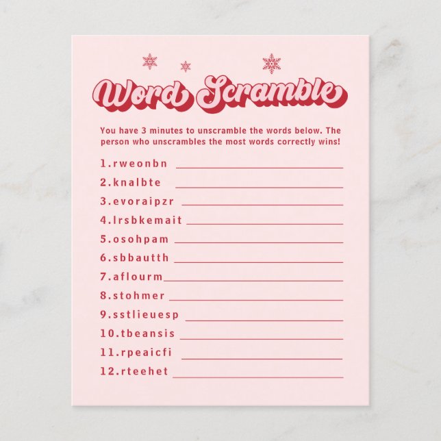 Lámina Juego de estafa de Baby Shower Word para navidades (Anverso)